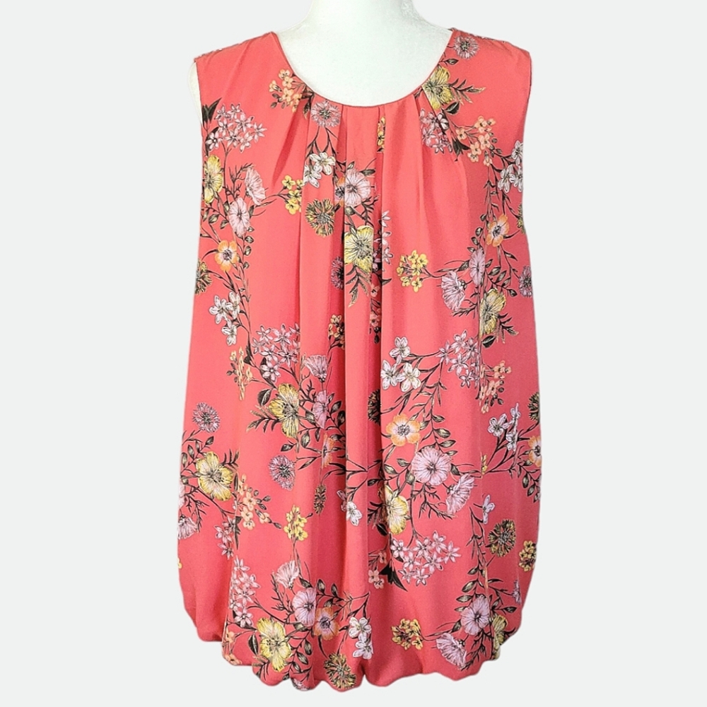 Liz Claiborne Sleeveless Bubble Hem Floral Blouse - Keyhole Button Back - XXL 20